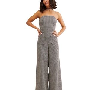Anthropologie Maeve Strapless Knit Houndstooth Wide-Leg Jumpsuit